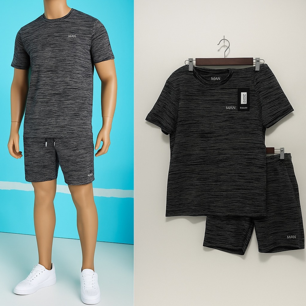 Jacquard T-Shirt & Short With Man Embroidery